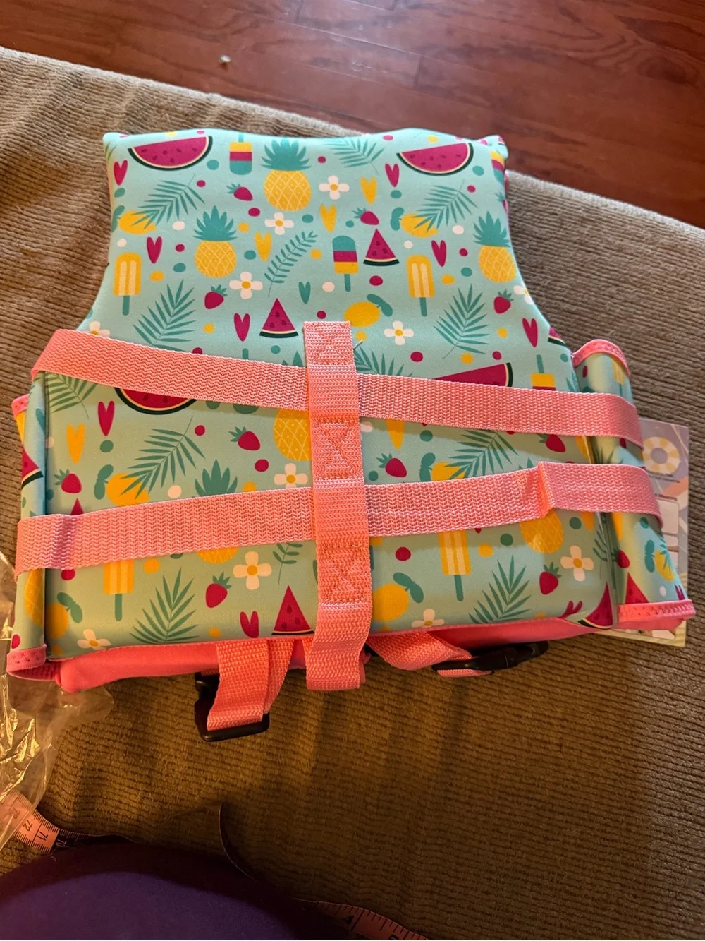 Kids Pink Tropical Swim Vest with Fruit Print